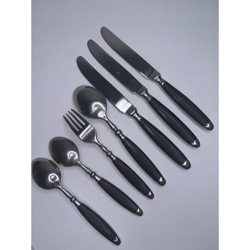 Hampton bistro Silversmith‎ Black Stainless Flatware 7 Pc Spoon Fork Replacement